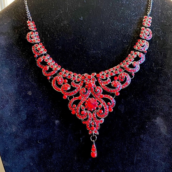 Vintage | Jewelry | Gothic Red Rhinestone Crystal Necklace In Black ...